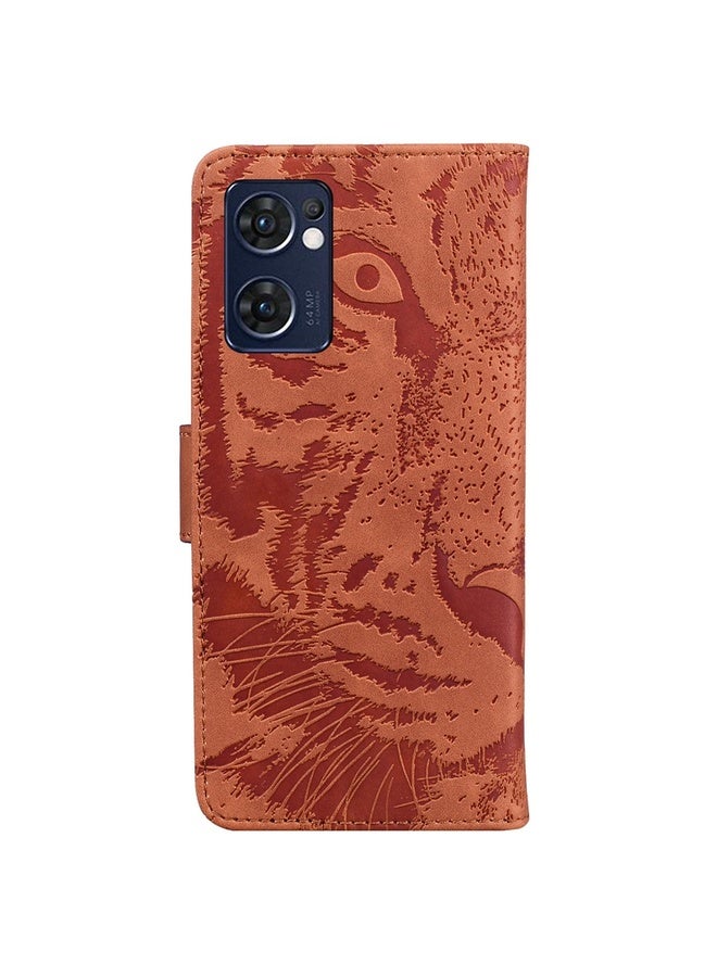 Case Cover For OPPO Reno7 5G Taiwan Version/Find X5 Lite Tiger Embossing Pattern Horizontal Flip Leather Phone Case(Brown)