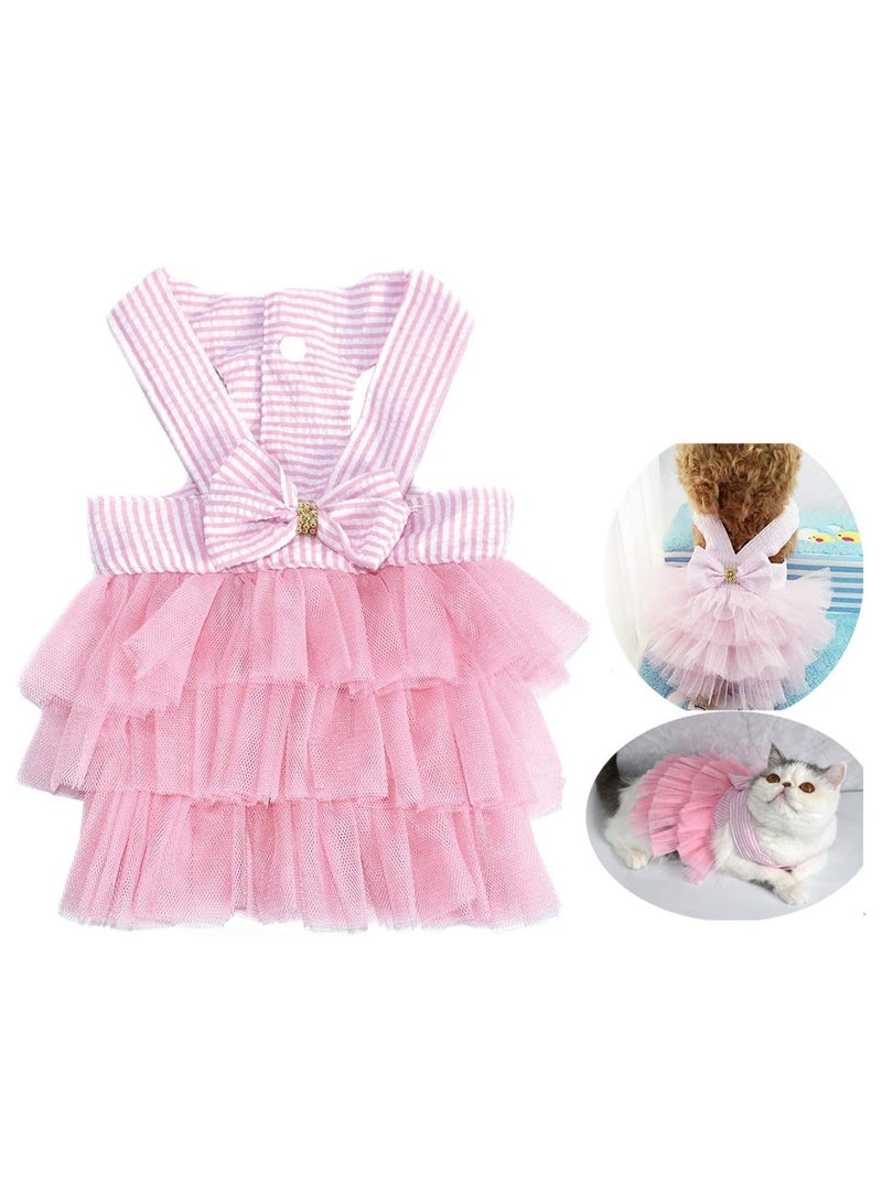 SYOSI Pet Dog Dress for Girl and Boy Doggy Cats Rabbit Fancy Adorable Striped Mesh Dress  (Pink M)  - Image 1