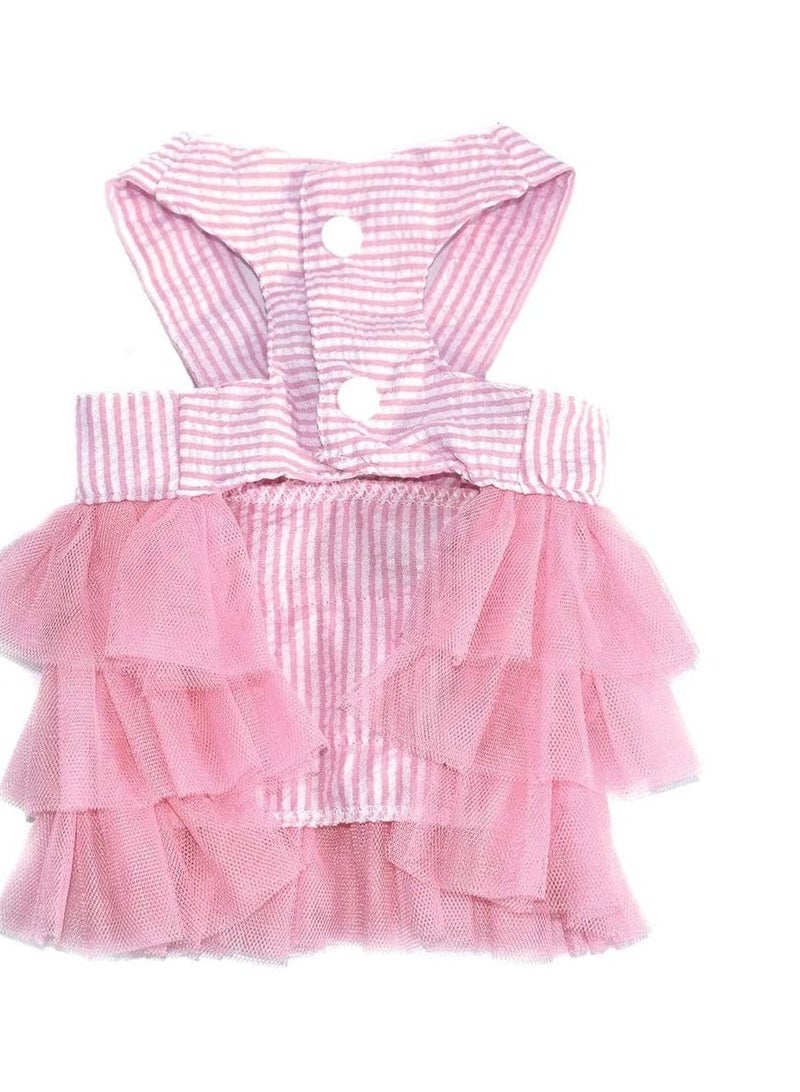SYOSI Pet Dog Dress for Girl and Boy Doggy Cats Rabbit Fancy Adorable Striped Mesh Dress  (Pink M)  - Image 2