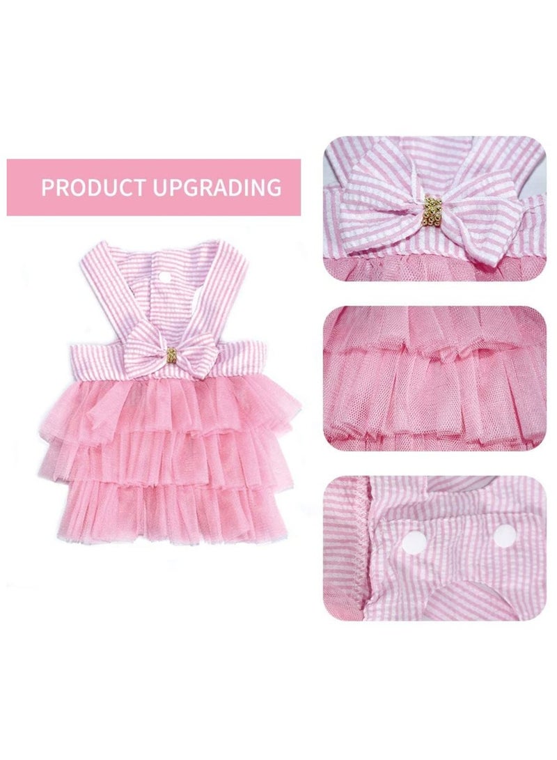 SYOSI Pet Dog Dress for Girl and Boy Doggy Cats Rabbit Fancy Adorable Striped Mesh Dress  (Pink M)  - Image 4
