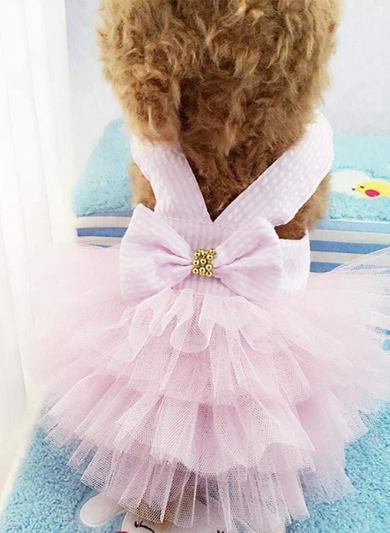 SYOSI Pet Dog Dress for Girl and Boy Doggy Cats Rabbit Fancy Adorable Striped Mesh Dress  (Pink M)  - Image 3