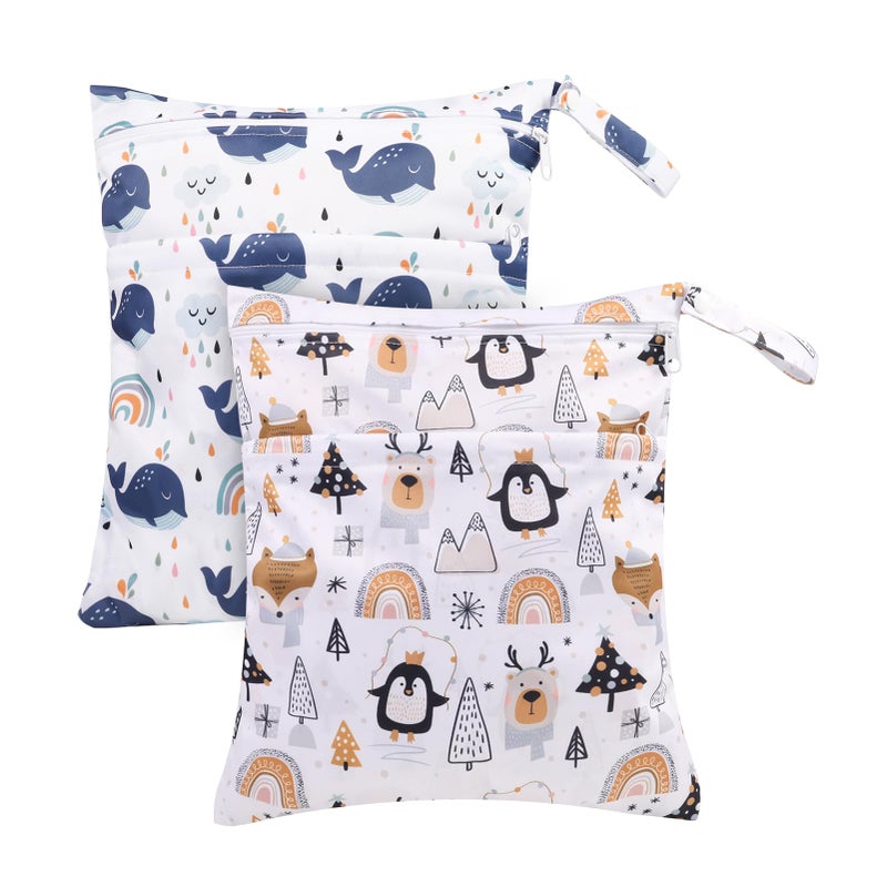 Vicloon 2 Packs Wet Bag Waterproof Wet Dry Bags,Baby Wet Bag with Double Zipper Pockets Wet Bags for Swimming Baby Items(Blue+Orange) - Image 1