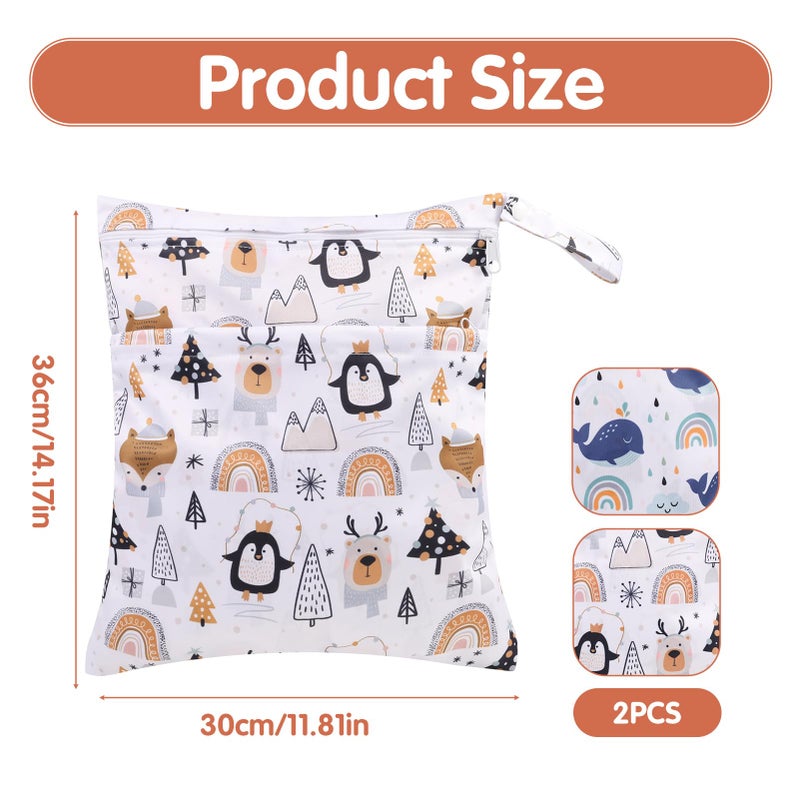 Vicloon 2 Packs Wet Bag Waterproof Wet Dry Bags,Baby Wet Bag with Double Zipper Pockets Wet Bags for Swimming Baby Items(Blue+Orange) - Image 2