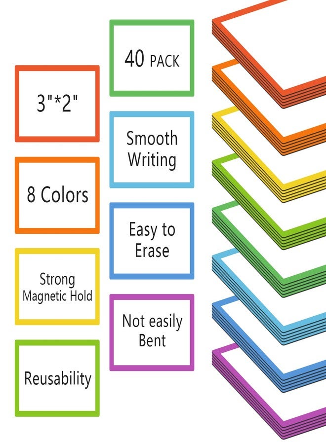 TOTiyea 40 Pack Magnetic Dry Erase Labels, Magnetic Label Stickers for Whiteboards, 3 x 2 Inches, School Supplies - Image 1