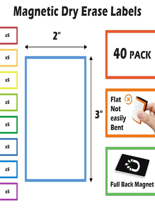 TOTiyea 40 Pack Magnetic Dry Erase Labels, Magnetic Label Stickers for Whiteboards, 3 x 2 Inches, School Supplies - Image 3