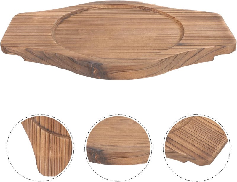 HEMOTON Stone Pot Wooden Bottom mat Round Wooden Tray hot Pot Trivet Cooking Bowl Trivet Korean Bowl Tray Wood Dinner Plates pan Cooking Stand bibimbap Micro-Wave Oven 16C Base - Image 3