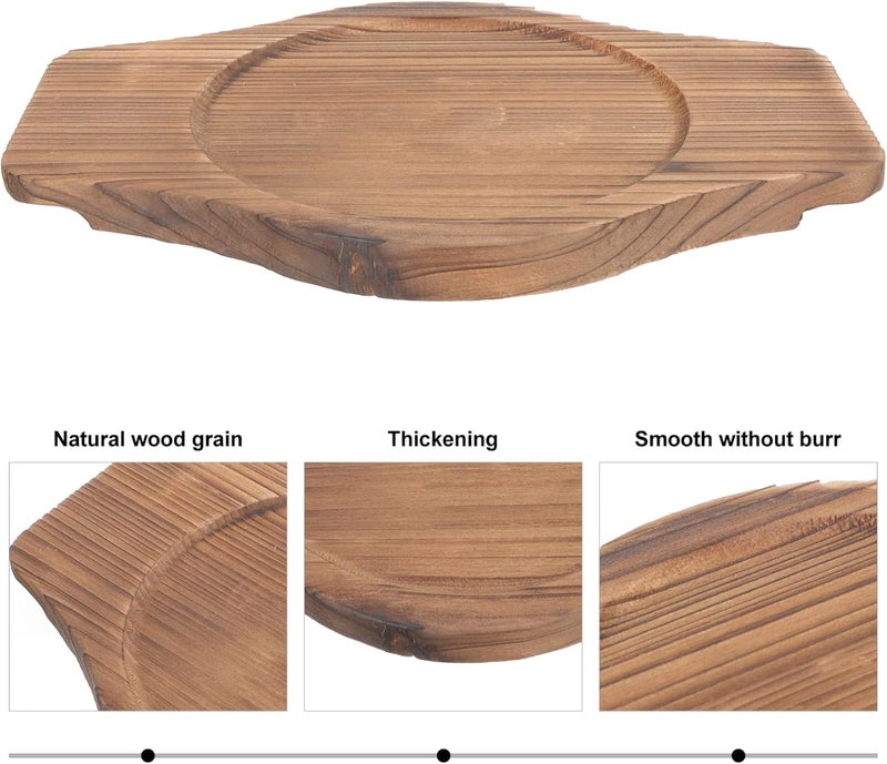 HEMOTON Stone Pot Wooden Bottom mat Round Wooden Tray hot Pot Trivet Cooking Bowl Trivet Korean Bowl Tray Wood Dinner Plates pan Cooking Stand bibimbap Micro-Wave Oven 16C Base - Image 2