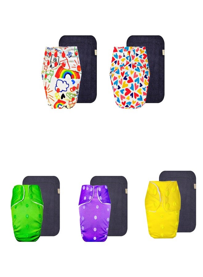 Dumbledo Premium Cloth Diaper with Gray Insert (Pack of 5) | Snug Fit | 6-Layer Absorbent Pad | Quick Dry | Designed by Moms | 3 Months - 3 Years | Unisex Baby - Image 1