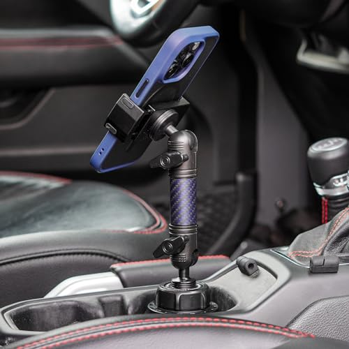 Bulletpoint Adjustable Universal Cup Phone Holder for Car with Carbon Fiber Kevlar Arm Compatible with iPhone Samsung Google Smartphones Universal Phone Holder - Image 3