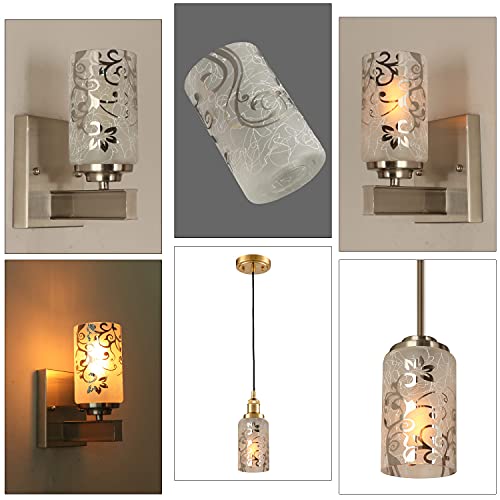 Voguad Electroplated Floral Pattern Replacement Glass Lamp Shade 3 Pack, Frosted Glass Light Cover for Light Fixture, Glass Shade for Wall Sconce, Kitchen Pendant Light, 1 5/8 Inch Fitter - Image 5