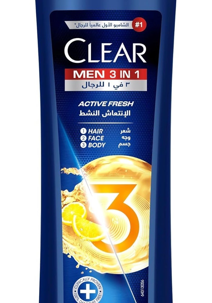Clear Men 3-in-1 Shampoo, Body & Face Wash - Active Fresh - Image 1