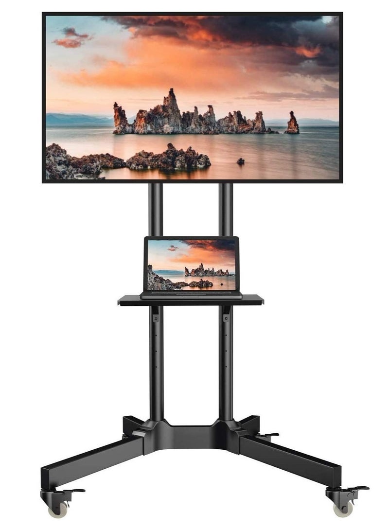 ELTRAZONE Mobile TV Cart with Wheels for 32-65 Inch LCD LED Plasma Flat Screen TVs- Height Adjustable Rolling TV Stand Hold up to 132 lbs- Floor Stand with Tray Max VESA 600x400mm - Image 1