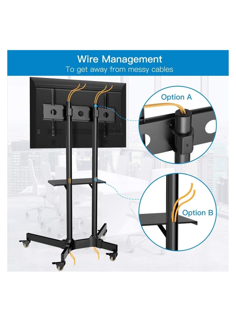 ELTRAZONE Mobile TV Cart with Wheels for 32-65 Inch LCD LED Plasma Flat Screen TVs- Height Adjustable Rolling TV Stand Hold up to 132 lbs- Floor Stand with Tray Max VESA 600x400mm - Image 4