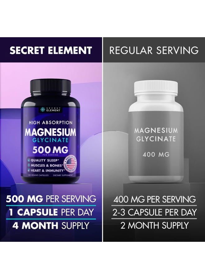 SECRET ELEMENT Magnesium Glycinate 500MG Capsules, Magnesium Supplement for Adults & Kids with Kava Kava, High Absorption, Vegan & Non-GMO, 120 Capsules - Image 2