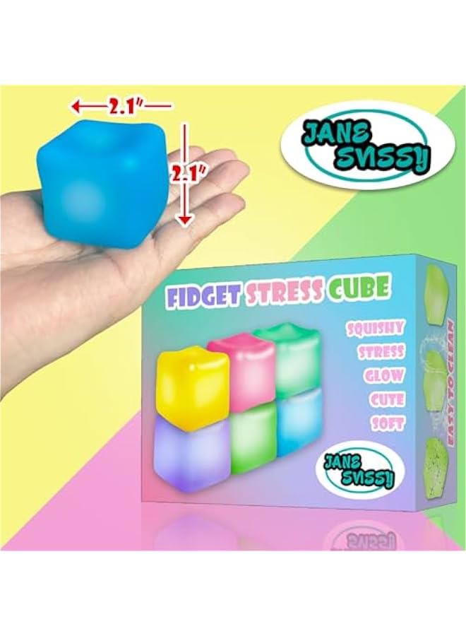 6Pcs Stress Cube Glow in The Dark Toys,Sensory Squeeze Toy with Super Solid Squishy,Fidget Squishy Toys for Kids and Adults,Ice Cube Toys,High Density Squeeze Balls - Image 2