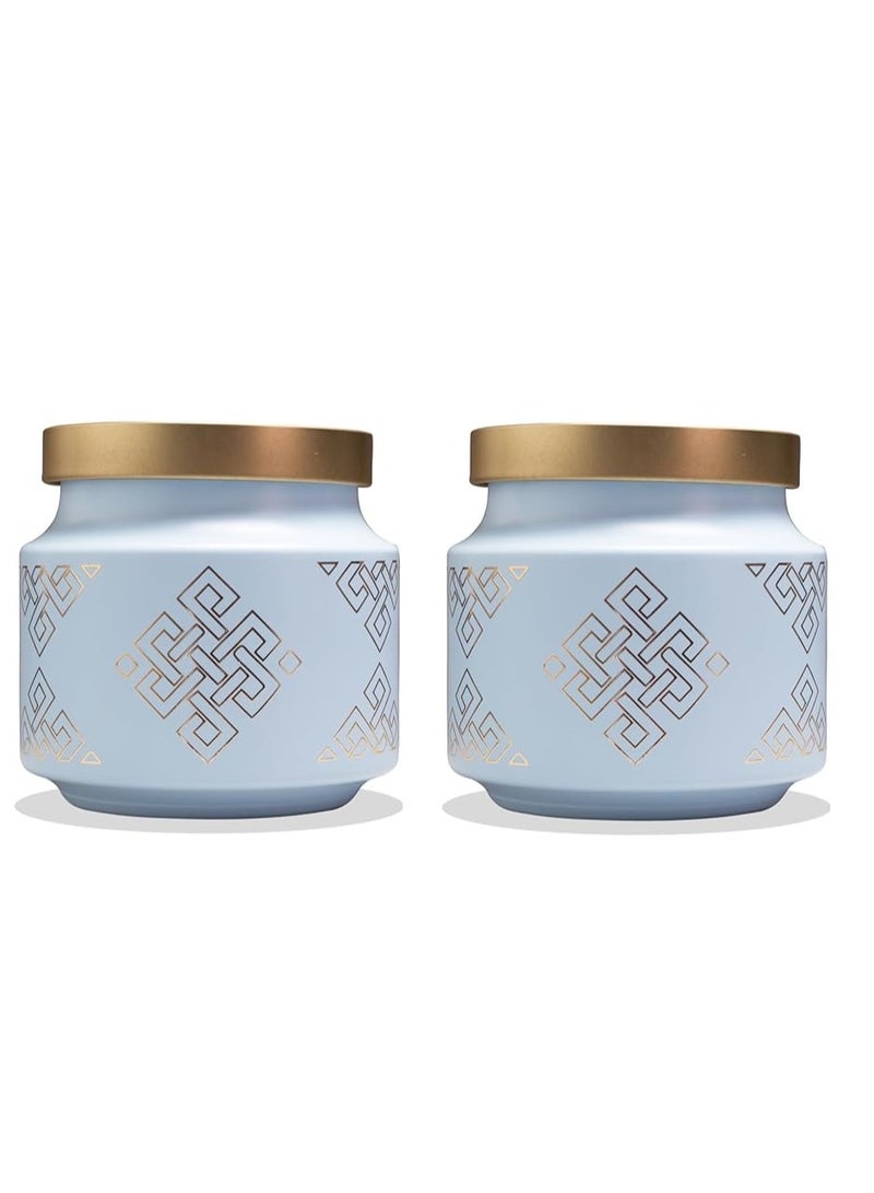 مرطبانات تخزين زجاجية دائرية مطبوعة من CROCO JAR بأغطية ذهبية، مرطبانات تخزين طعام، مجموعة حاويات مطبخ مع غطاء، أزرق، 600 مل (مجموعة من قطعة واحدة)