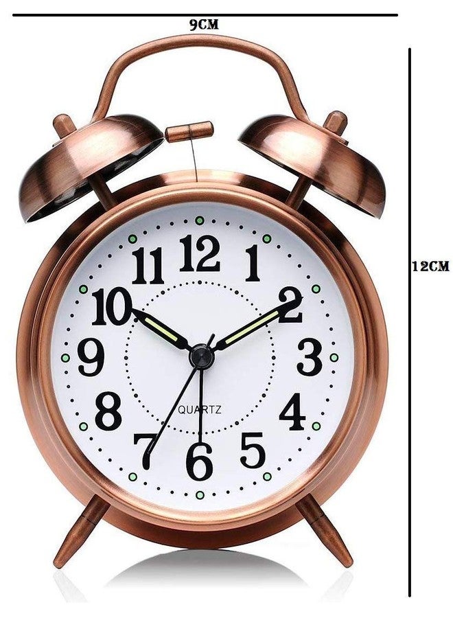 Florastic Brass Twin Bell Table Alarm Clock with Night LED Light Display (Copper) - Image 2