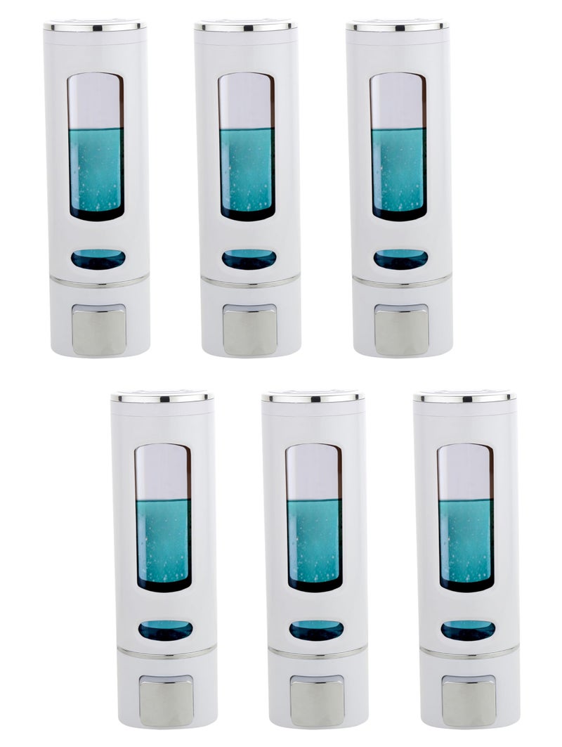 BATH GURU ABS Plastic Wall Mounted Soap Shampoo Conditioner Hand Wash Gel Dispenser Liquid Soap Sanitizer Dispenser for Bathroom Basin Kitchen Sink 400Ml Pack of 6 White - Image 1
