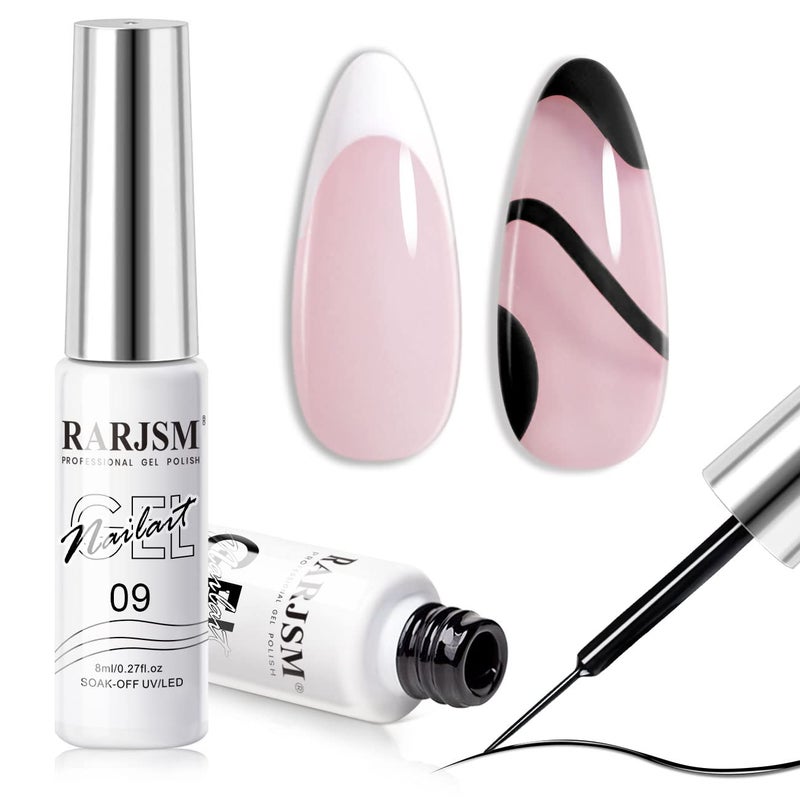 RARJSM Nail Art Gel,Liner Gel Polish,Black White Nail Design Polish Painted GelNailPolish Set 2Pcs Soak off Curing Requires 8ml Build in Thin Brush for Home Salon Diy Nails French Manicure Painting - Image 1