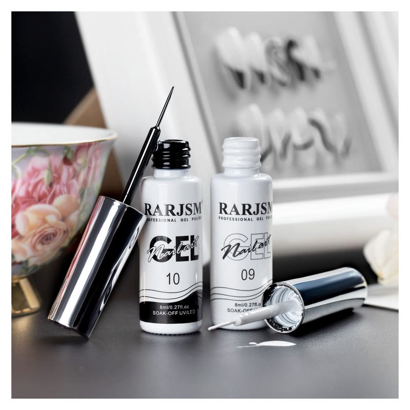 RARJSM Nail Art Gel,Liner Gel Polish,Black White Nail Design Polish Painted GelNailPolish Set 2Pcs Soak off Curing Requires 8ml Build in Thin Brush for Home Salon Diy Nails French Manicure Painting - Image 2