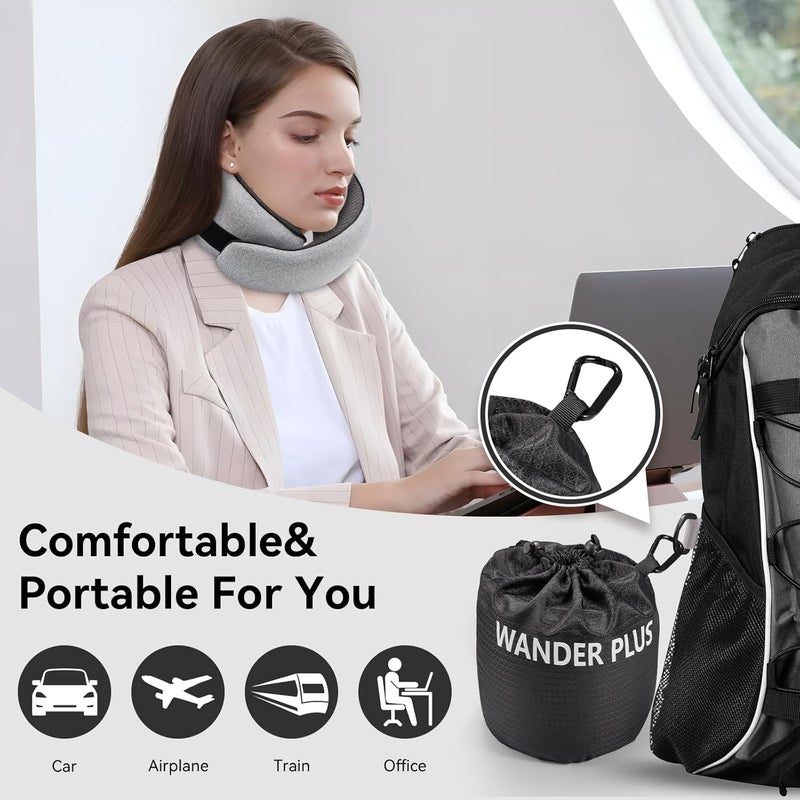WANDER PLUS ® Travel Pillow, 100% Pure Memory Foam Travel Neck Pillow Airplane Neck Support Ergonomic Design Best for Sleeping Plane Car Train Office Flight for Adults Grey - Image 2