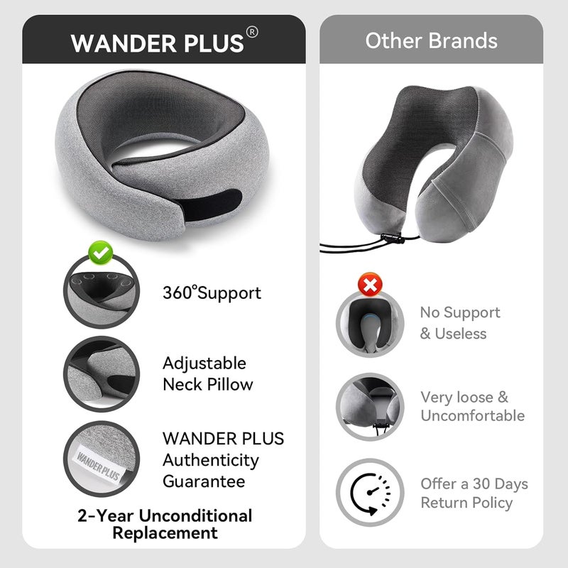 WANDER PLUS ® Travel Pillow, 100% Pure Memory Foam Travel Neck Pillow Airplane Neck Support Ergonomic Design Best for Sleeping Plane Car Train Office Flight for Adults Grey - Image 5