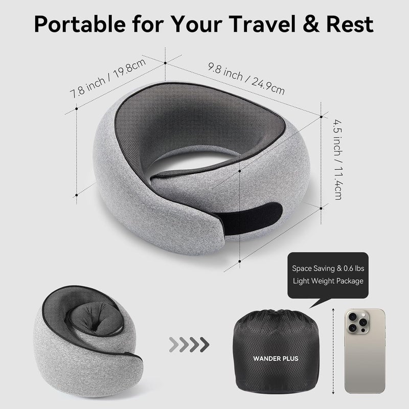WANDER PLUS ® Travel Pillow, 100% Pure Memory Foam Travel Neck Pillow Airplane Neck Support Ergonomic Design Best for Sleeping Plane Car Train Office Flight for Adults Grey - Image 4