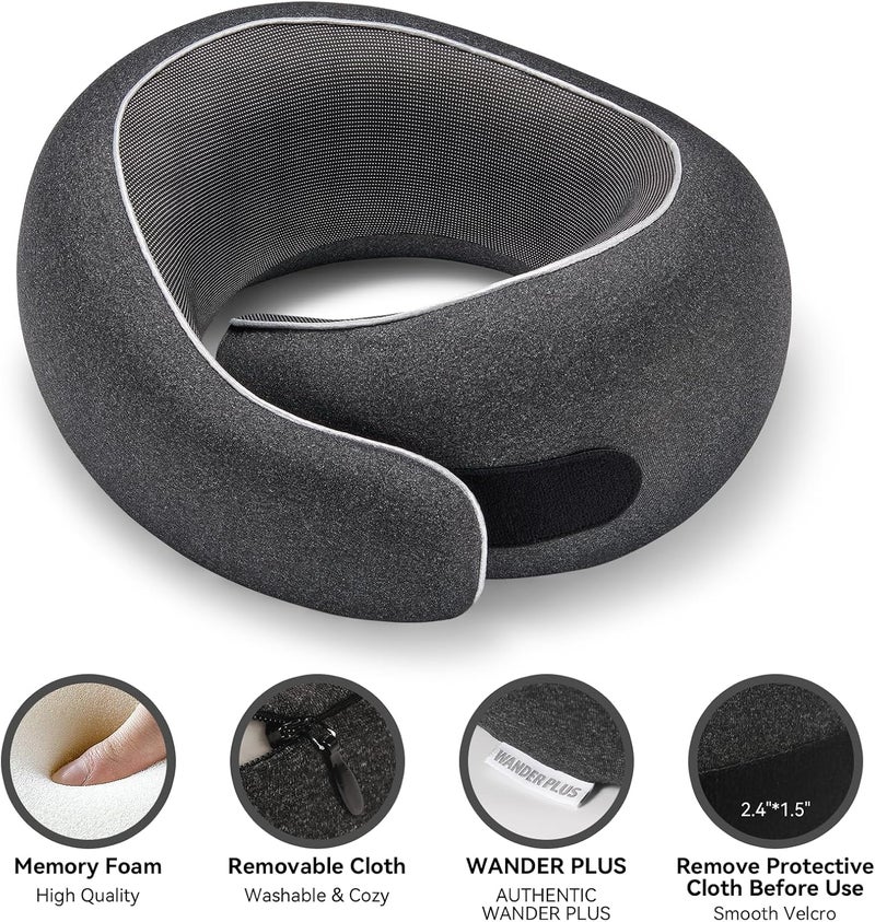 WANDER PLUS ® Travel Pillow, 100% Pure Memory Foam Travel Neck Pillow Airplane Neck Support Ergonomic Design Best for Sleeping Plane Car Train Office Flight for Adults Grey - Image 3
