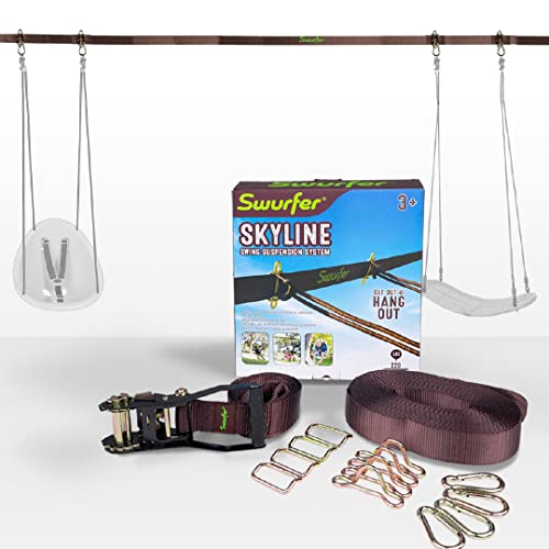 Swurfer Skyline Tree Swing Hanging Kit – Heavy Duty, Weather Resistant, Swing Line to Hang Multiple Swings, Span Up to 40 Feet, Includes 4 Adjustable Locking Anchors & Carabiners, Easy Installation - Image 1