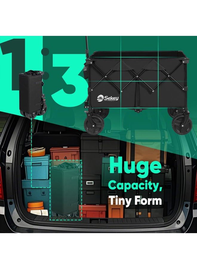 Sekey 220L Collapsible Foldable Wagon with 330lbs Weight Capacity, Heavy Duty Folding Utility Garden Cart with Big All-Terrain Beach Wheels & Drink Holders. Black - Image 5