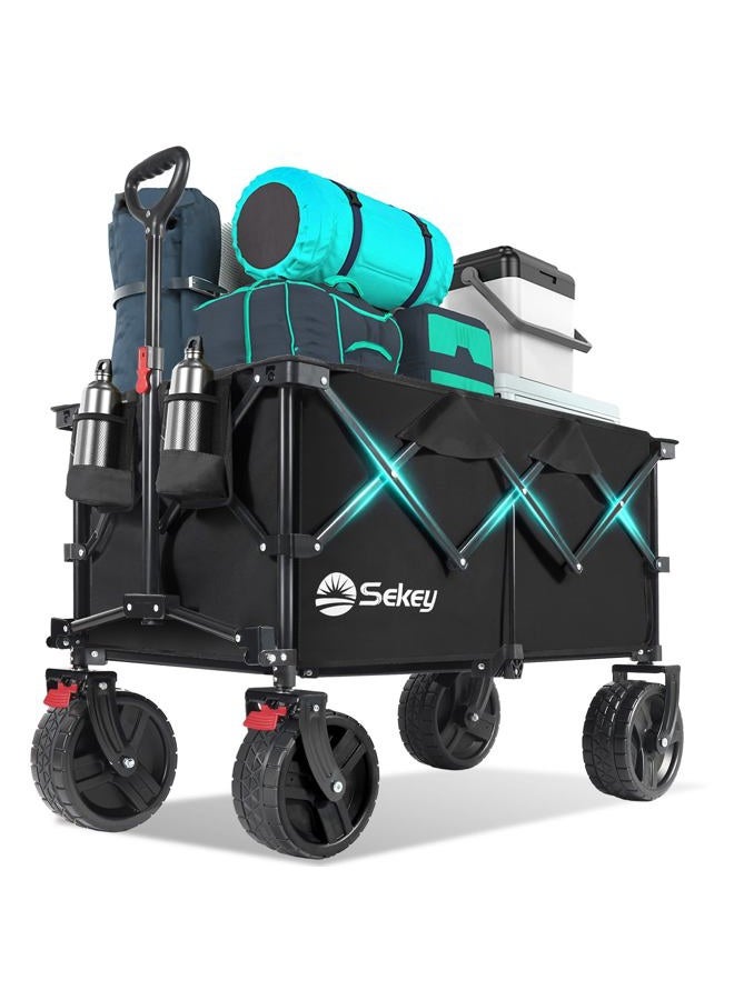 Sekey 220L Collapsible Foldable Wagon with 330lbs Weight Capacity, Heavy Duty Folding Utility Garden Cart with Big All-Terrain Beach Wheels & Drink Holders. Black - Image 1