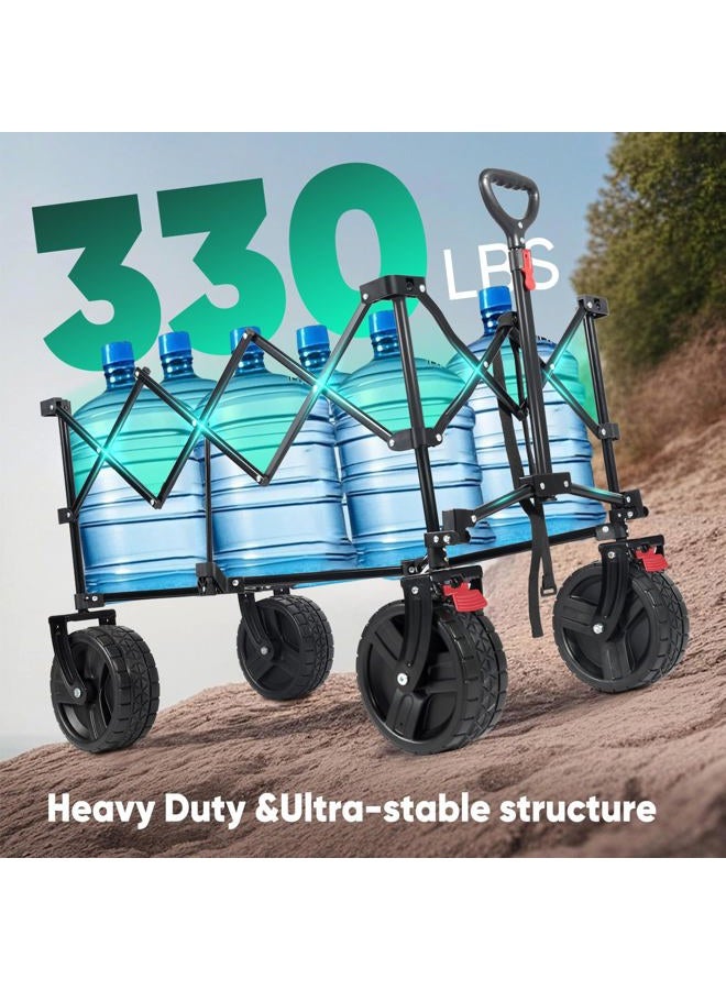 Sekey 220L Collapsible Foldable Wagon with 330lbs Weight Capacity, Heavy Duty Folding Utility Garden Cart with Big All-Terrain Beach Wheels & Drink Holders. Black - Image 3