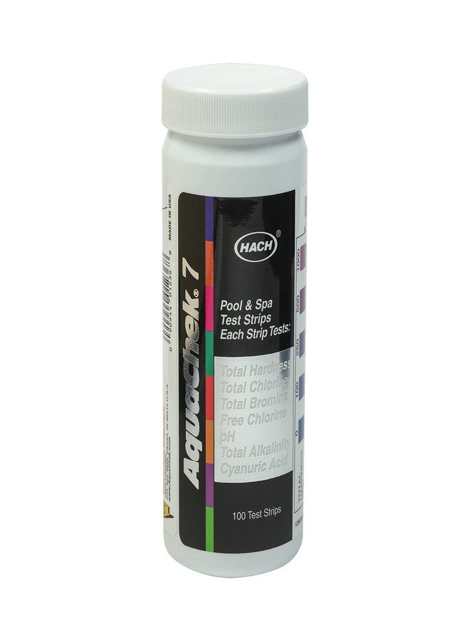 أكواتشيك شرائط اختبار AquaChek 7-Way لحمامات السباحة والمنتجعات الصحية - شرائط اختبار فضية لحمامات السباحة لقياس درجة الحموضة، والكلور الكلي، والكلور الحر، والبروم، والقلوية، والصلابة الكلية، وحمض السيانوريك - مجموعة اختبار جودة المياه (100 شريط) - Image 1