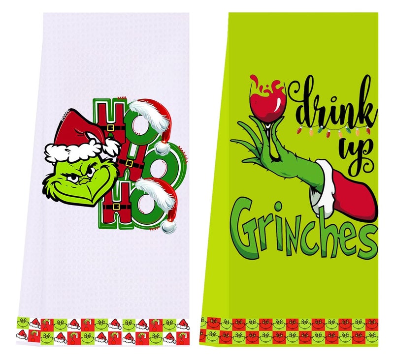 LXOMILL Christmas Grinch Kitchen Towels  Grinch Bathroom Hand Towels  Grinch Christmas Decorations  Grinch Kitchen Towels  Grinch Bathroom Decor  Housewarming Gift  Host Hostess Gift - Image 1