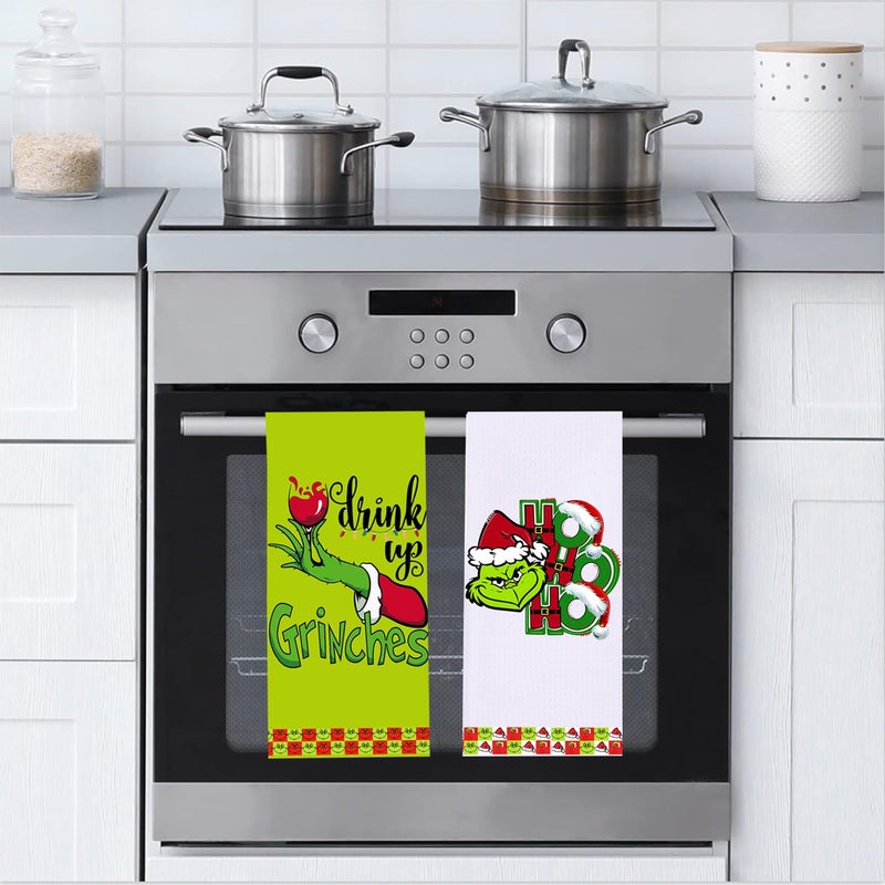LXOMILL Christmas Grinch Kitchen Towels  Grinch Bathroom Hand Towels  Grinch Christmas Decorations  Grinch Kitchen Towels  Grinch Bathroom Decor  Housewarming Gift  Host Hostess Gift - Image 3