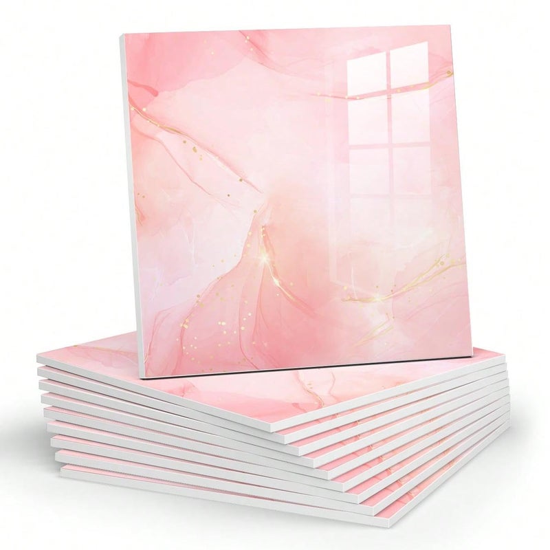 Chejiaye 10pcs Marble Peel and Stick Backsplash Waterproof Washroom Wall Panels, Peel and Stick Tile, PVC Foam Wall Panels for Kitchen,Bathroom,Living Room,Pink Wallpaper(Not Real Tile,11.8" x 11.8") - Image 1