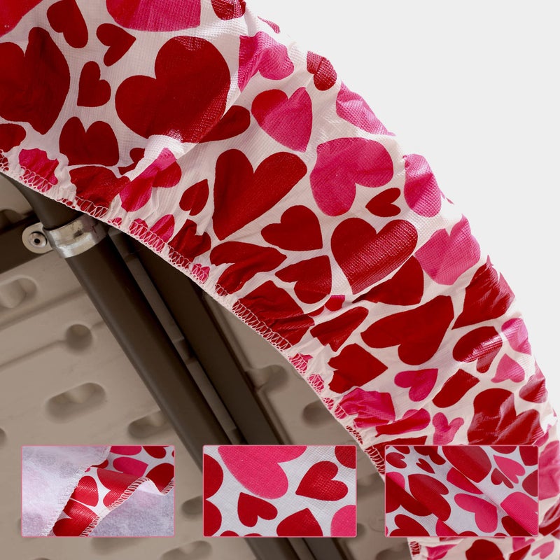 Fitable Valentineâ€™s Day Fitted Table Cover - Waterproof Red/Pink Love Heart Elastic Edged Vinyl Wipeable Table Cloth for Dinner, Wedding Party Tablecloth (Fit for 36"-44" Round Tables) - Image 4