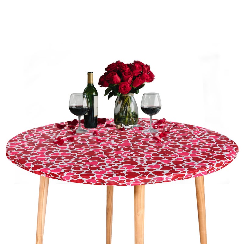 Fitable Valentineâ€™s Day Fitted Table Cover - Waterproof Red/Pink Love Heart Elastic Edged Vinyl Wipeable Table Cloth for Dinner, Wedding Party Tablecloth (Fit for 36"-44" Round Tables) - Image 2