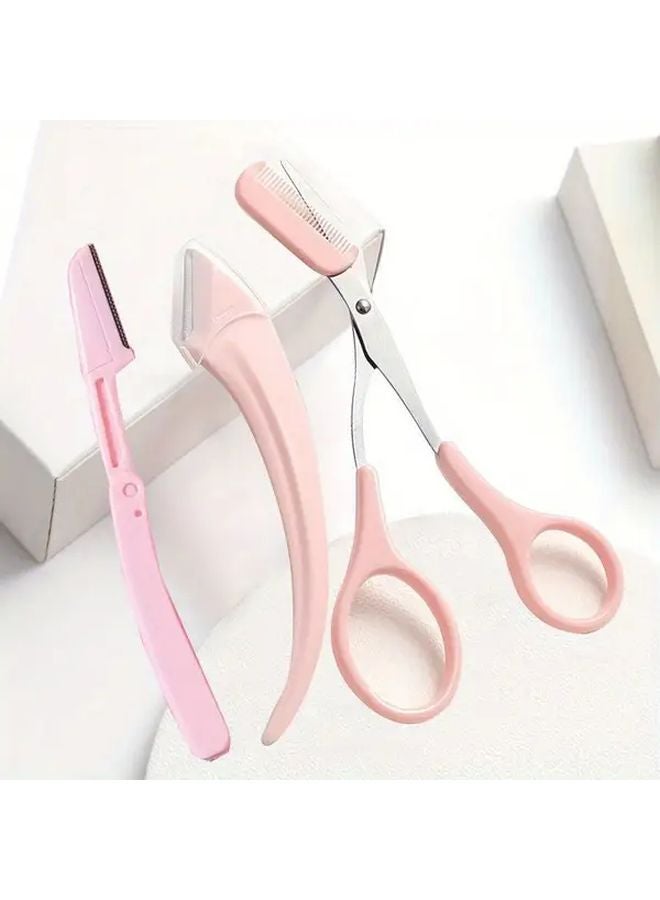 Pink Eyebrow Trimmer Scissors Set With Comb Precise Tool For Perfect Eyebrows - Image 4