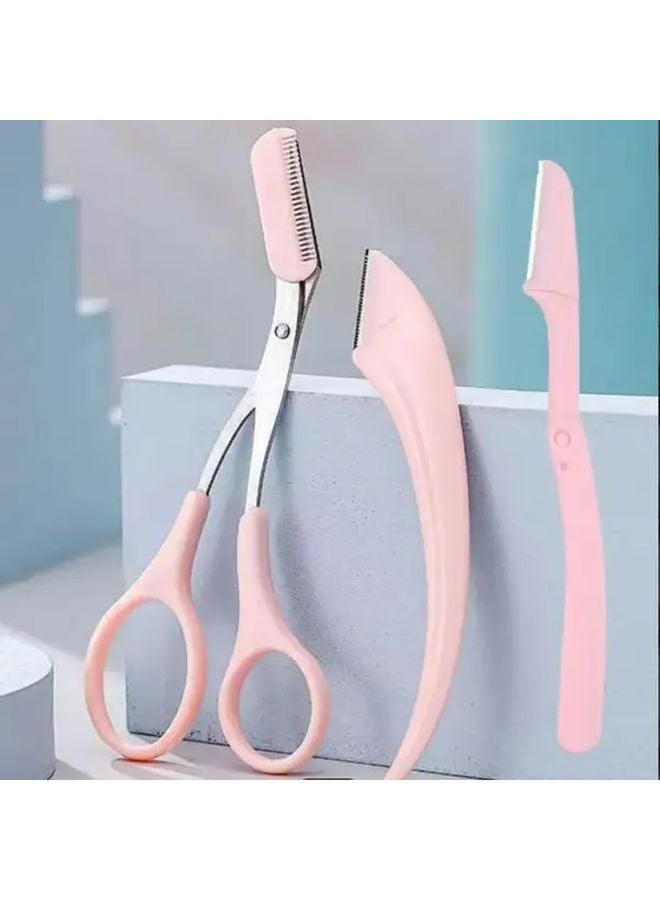 Pink Eyebrow Trimmer Scissors Set With Comb Precise Tool For Perfect Eyebrows - Image 2