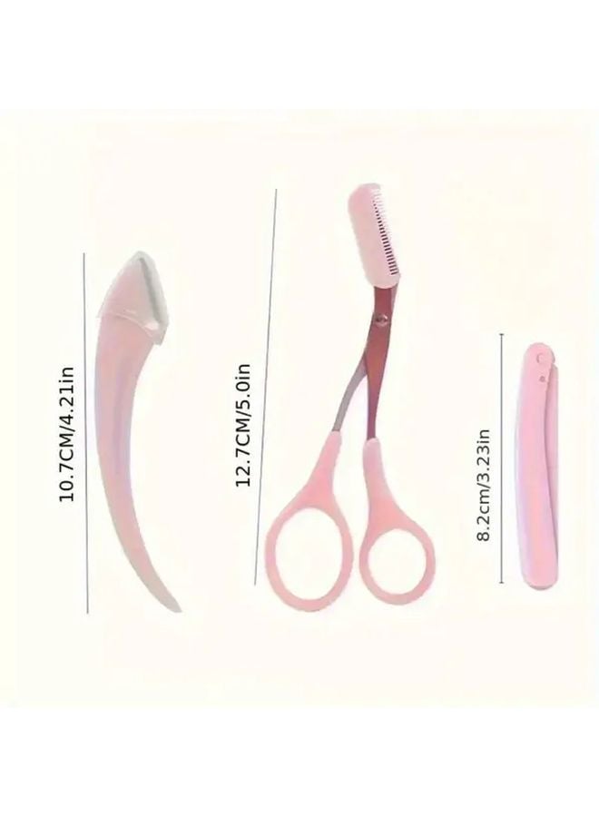 Pink Eyebrow Trimmer Scissors Set With Comb Precise Tool For Perfect Eyebrows - Image 5