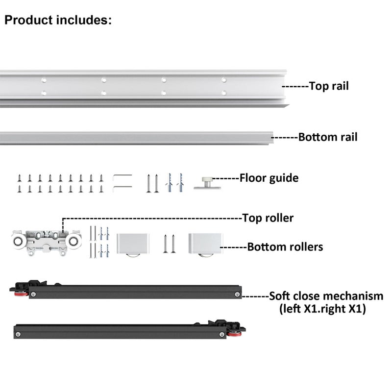 DIYHD 48" Concealed Sliding Barn Door Hardware with Soft Close Mechanism, No Floor Track, Fit Openning Width 40"~44" - Image 2
