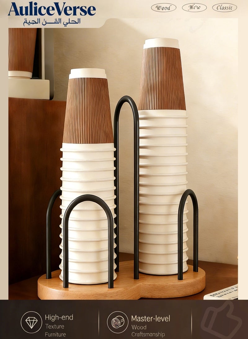 AuliceVerse Ramadan Serving  Essential – Rubber Wood Dust-Proof Double-Layer Paper Cup Holder | Multi-Size Compatible & Space-Saving for Home, Cafe & Office - Image 3