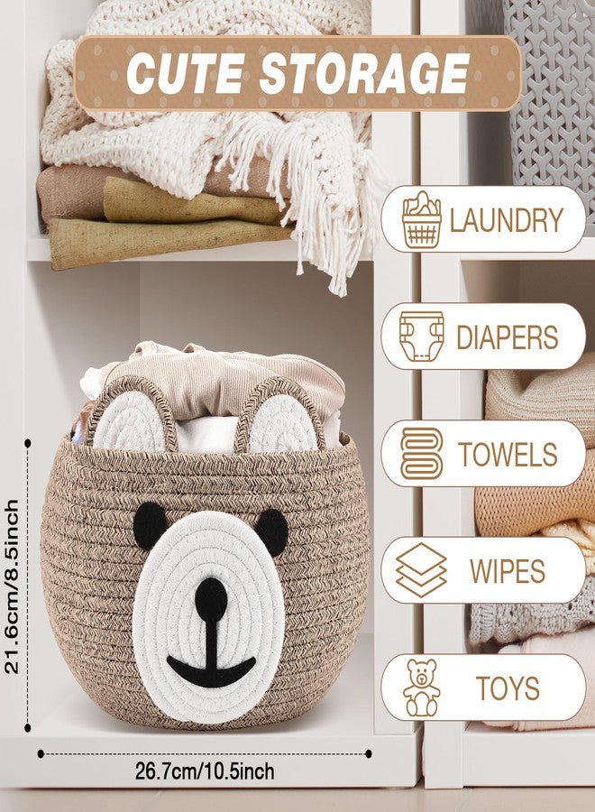 زوبيل سلة هدايا للأطفال من زوبيل لغرفة الأطفال مع أكياس هدايا وشرائط، سلة هدايا دب منسوجة بحبل قطني مع مقابض لغرفة المعيشة والحمام والتخزين والتنظيم والديكور، 10.5 بوصة عمق × 8.5 بوصة ارتفاع (بني) - Image 3