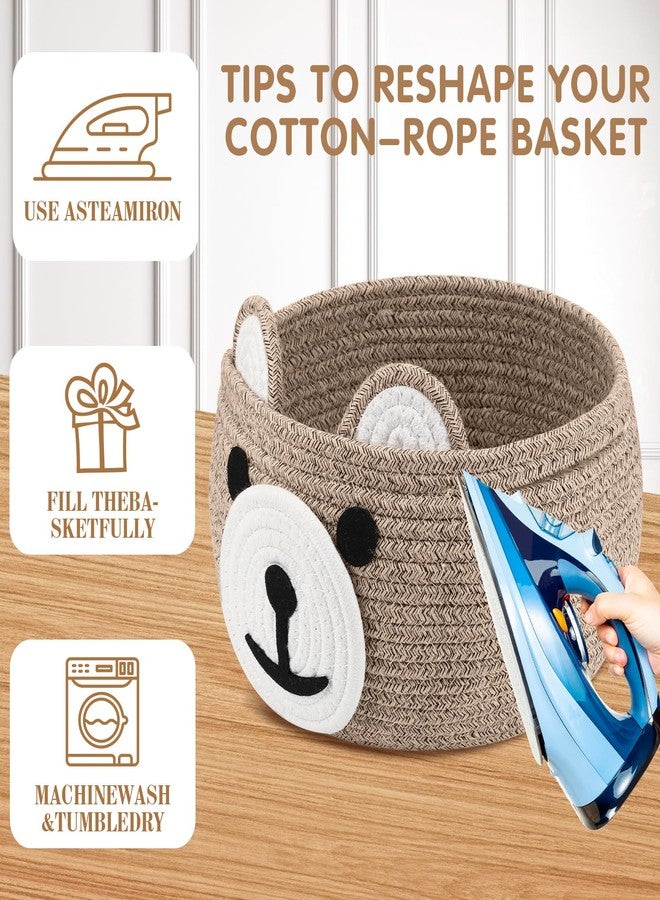 زوبيل سلة هدايا للأطفال من زوبيل لغرفة الأطفال مع أكياس هدايا وشرائط، سلة هدايا دب منسوجة بحبل قطني مع مقابض لغرفة المعيشة والحمام والتخزين والتنظيم والديكور، 10.5 بوصة عمق × 8.5 بوصة ارتفاع (بني) - Image 5