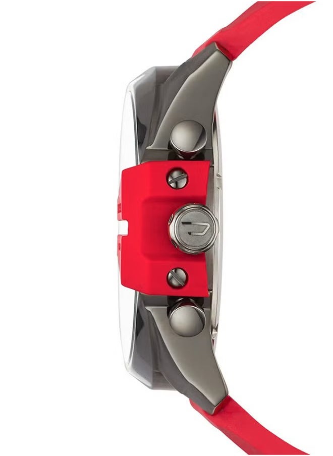 DIESEL Men's Gunmetal Round Shape Silicone Strap Chronograph Wrist Watch 52 mm - Red - DZ4427  - Image 3