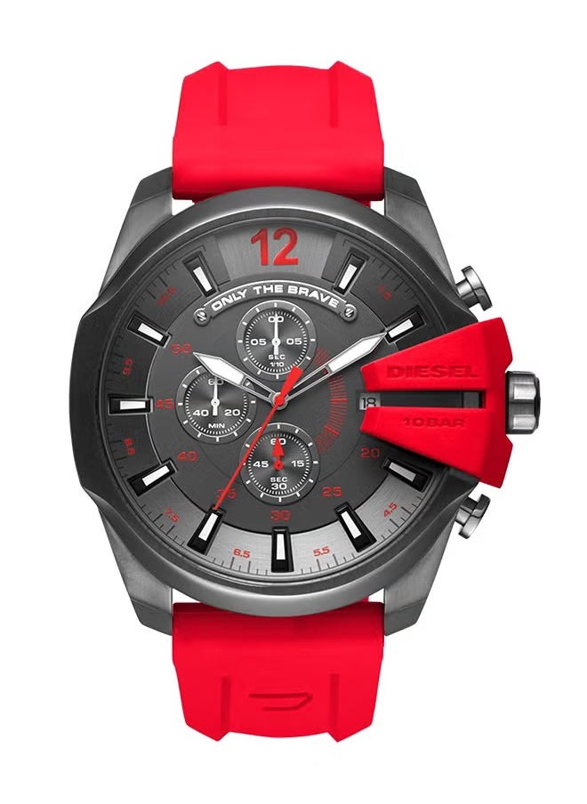 DIESEL Men's Gunmetal Round Shape Silicone Strap Chronograph Wrist Watch 52 mm - Red - DZ4427  - Image 1