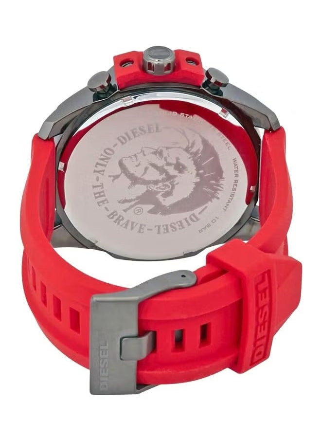 DIESEL Men's Gunmetal Round Shape Silicone Strap Chronograph Wrist Watch 52 mm - Red - DZ4427  - Image 2