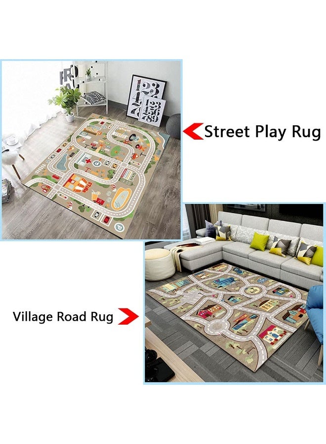 Kids Playmat Rug with Road City Design for Toy Cars & Trains, Non-Slip Crystal Fleece Play Area Carpet 80x120cm - Image 5