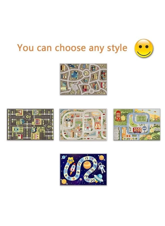 Kids Playmat Rug with Road City Design for Toy Cars & Trains, Non-Slip Crystal Fleece Play Area Carpet 80x120cm - Image 4